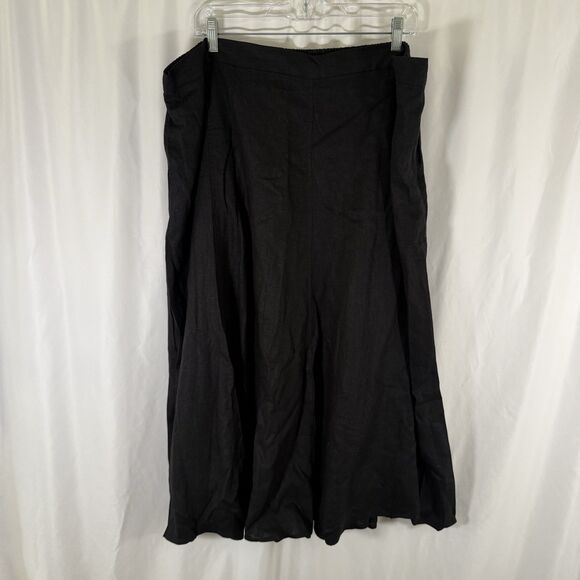 Woman Within Linen Blend Midi Skirt Women's 22 24 Black Pull On Pockets - Picture 1 of 11